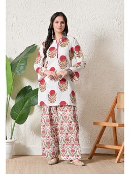 Laado - Women White Floral Farshi with Lace Details Kurta with Salwar