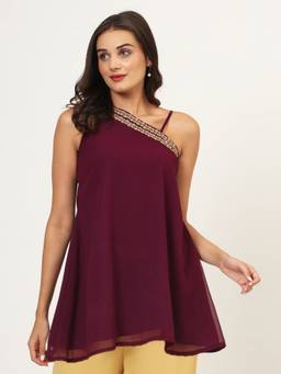 Studio Rasa - Georgette One Shoulder Embellished Tunic