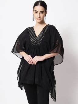 Studio Rasa - Georgette Sequin Embroidered Yoke Kaftan