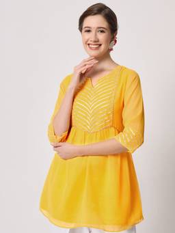Studio Rasa - Georgette Gota Embroidered Yoke Tunic