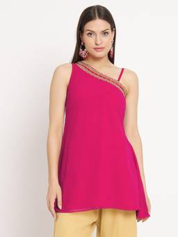 Studio Rasa - Georgette Embellished One Shoulder Tunic