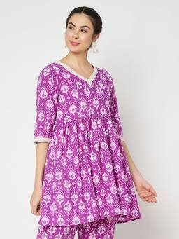 Studio Rasa - Cotton Printed Embellished Peplum Tunic