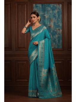 Monjolika Fashion - Cyan Banarasi Soft Silk Saree
