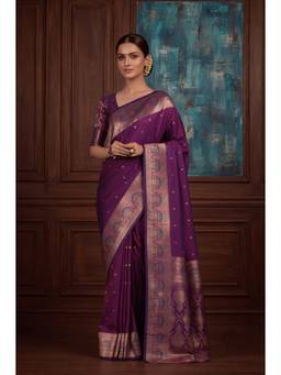Monjolika Fashion - Dark Purple Banarasi Soft Silk Saree