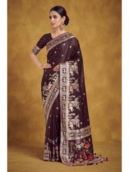 Monjolika Fashion - Maroon Color Banarasi Style Soft Silk Saree