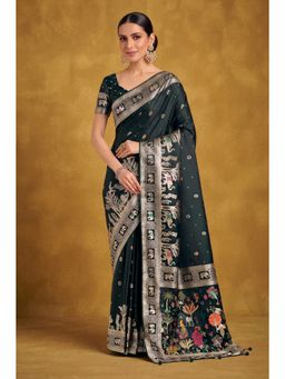 Monjolika Fashion - Dark Green Color Banarasi Style Soft Silk Saree
