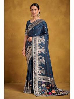 Monjolika Fashion - Dark Teal Color Banarasi Style Soft Silk Saree