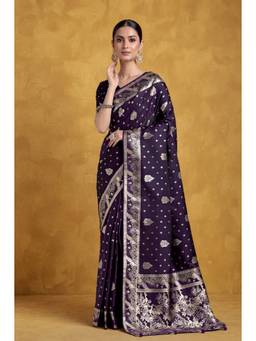 Monjolika Fashion - Purple Color Banarasi Style Soft Silk Saree