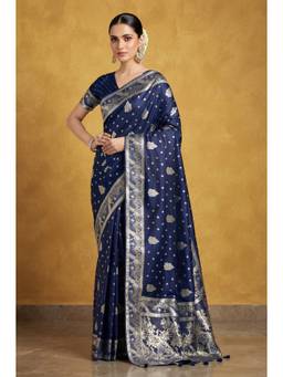 Monjolika Fashion - Blue Color Banarasi Style Soft Silk Saree