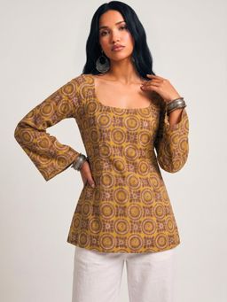NISHORAMA - Mustard Tarini Deep Back Sleeved Kurti