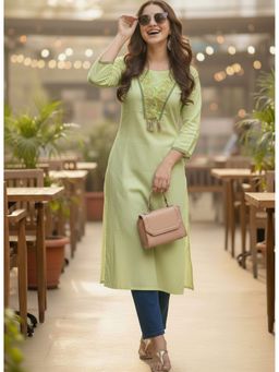 Surhi - Green Cotton Embroidered Kurta