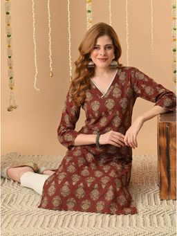 Surhi - Maroon Cotton Printed Kurta