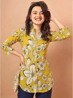 Surhi - Yellow Cotton Printed Short Kurti