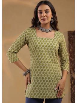 Surhi - Green Cotton Printed Short Kurti