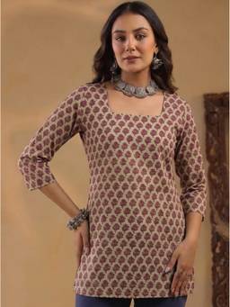 Surhi - Mauve Cotton Printed Short Kurti