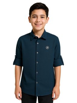CHARCHIT - Navy Blue Boys Full Sleeves Solid Shirt