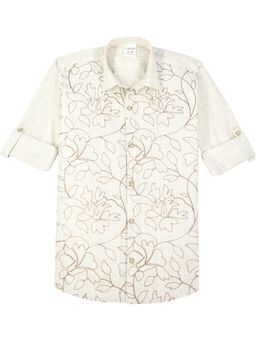 CAVIO - Beige Boys Full Sleeves Embroidered Shirt