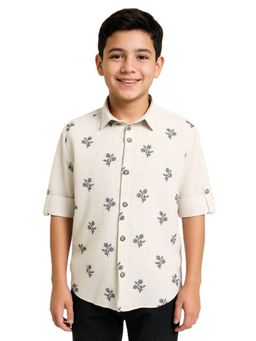 CAVIO - Beige Boys Full Sleeves Embroidered Shirt