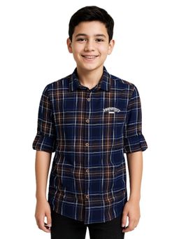 CAVIO - Navy Blue Boys Full Sleeves Checked Shirt