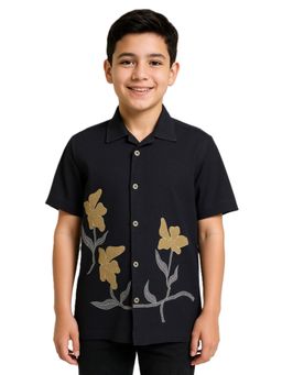 CAVIO - Black Boys Half Sleeves Embroidered Shirt