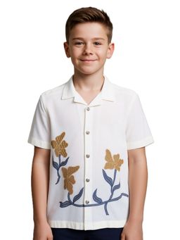 CAVIO - Cream Boys Half Sleeves Embroidered Shirt