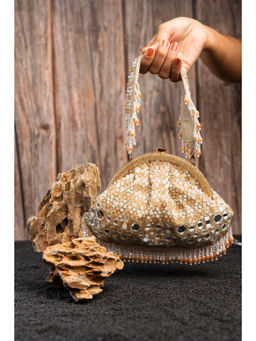 Nayaab by Sonia - Aynali Clutch Ecru Gold Clutches