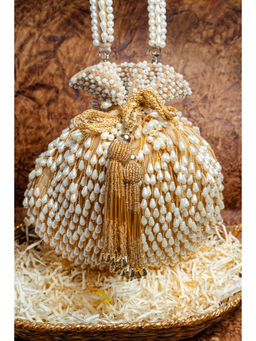 Nayaab by Sonia - Pearl Treasure Gold Potli