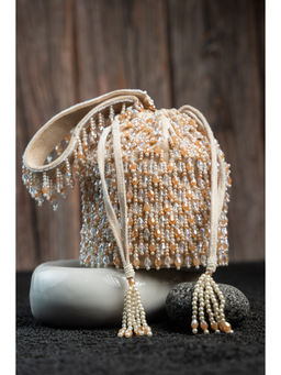Nayaab by Sonia - Serenity Gilt Drops Off White Bucket Bag