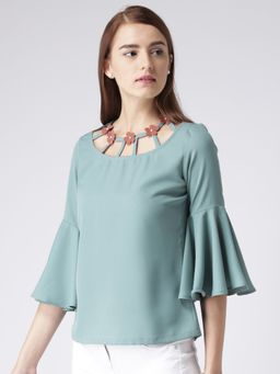 KASSUALLY - Blue Bell Sleeve Neck Detailing Top