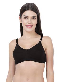 Shyaway - By Susie Black Beauty Non Padded Wire Free Seamed 3/4 Coverage Cotton Bra