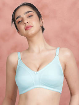 Shyaway - By Susie Sky Light Blue Non Padded Wire Free Seamed Cotton Bra