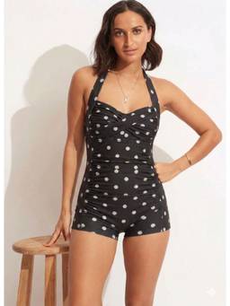 BOLD CURVE - Ruffle Tummy Control and High-Waisted Full Coverage Black Swimsuit