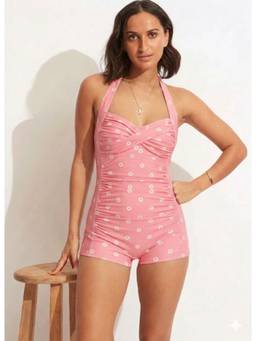 BOLD CURVE - Women Pink Floral High Waist Tummy Control Swimsuit