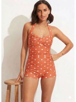 BOLD CURVE - Women Orange Floral High Waist Tummy Control Swimsuit