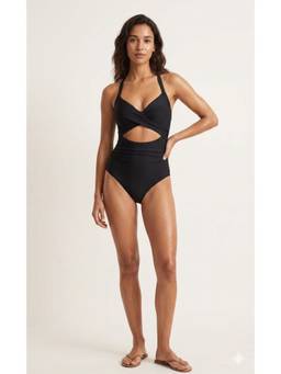 BOLD CURVE - Womens Cross Tummy Control High-Waisted Ruffle One-Piece Swimsuit