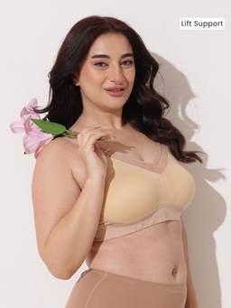 Zelena - Micro Modal Moulded Cups, Full Figure Support Anti-Sag Bra - Cream