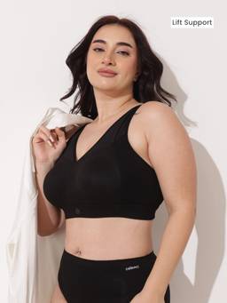 Zelena - Modal Full Coverage, Wire free, Heavy Bust Friendly Anti-Sag Bra - Black