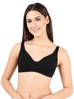 Shyaway - By Susie Black Beauty Non Padded Wire Free Seamed 3/4 Coverage Cotton Bra