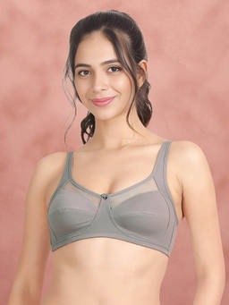 Shyaway - By Susie Strom Front Grey Non-Padded Wire Free Seamed 3/4Th Coverage Cotton Bra