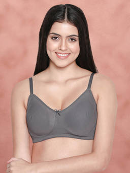 Shyaway - By Susie Strom Front Grey Non-Padded Wire Free Seamless Full Coverage Cotton Bra