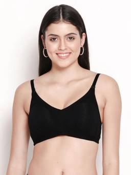 Shyaway - By Susie Black Beauty Non-Padded Wire Free Seamless Full Coverage Cotton Bra