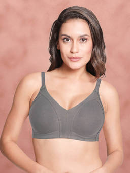 Shyaway - By Susie Strom Front Grey Non-Padded Wire Free Seamless Full Coverage Cotton Bra