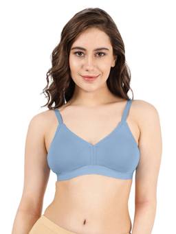 Shyaway - By Susie Angelfalls Blue Non-Padded Wire Free Seamless 3/4Th Coverage Cotton Bra