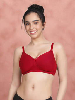 Shyaway - By Susie Red Padded Wire Free Seamless 3/4Th Coverage Cotton Bra