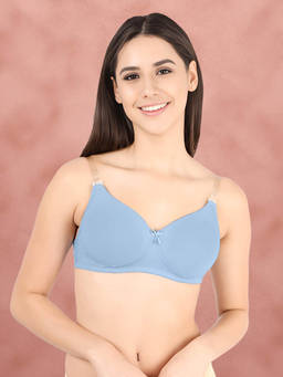 Shyaway - By Susie Angelfalls Blue Padded Wire Free Seamless 3/4Th Coverage Cotton Bra