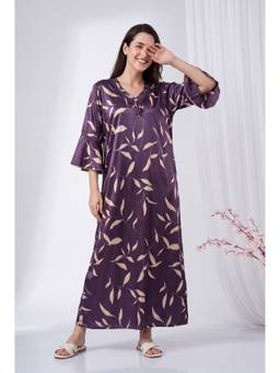 JULIANA DREAM - Womens Satin Floral Printed Purple Nighty