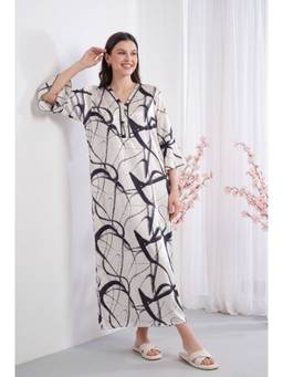 JULIANA DREAM - Womens Satin Floral Printed White Nighty