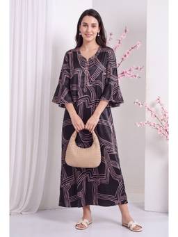 JULIANA DREAM - Women satin Brown Bell Sleeves Nighty