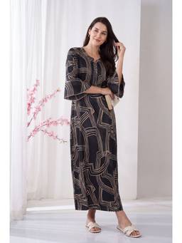 JULIANA DREAM - Women satin Black Bell Sleeves Nighty
