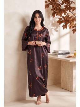 JULIANA DREAM - Women satin Bell Sleeves Brown Nighty